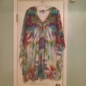Jennifer Lopez Tropical Floral Chiffon Kaftan Sz L